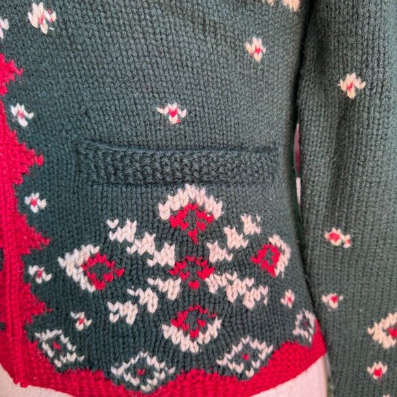 VTG Ralph Lauren Hand Knit Reindeer Cardigan Faux Fur Collar 90's (Size S) - Picture 15 of 16